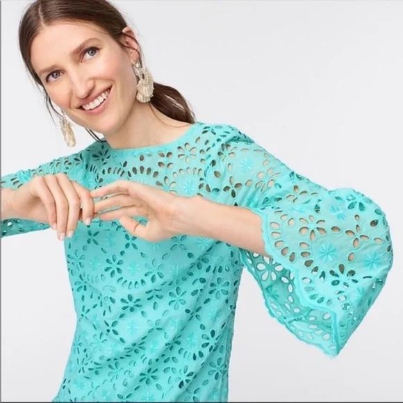 J.Crew New Eyelet Scalloped Shift Dress with Pockets Mint Size 0P - Picture 2 of 12